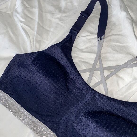 Victoria's Secret Sport Navy Blue Silver Sparkle Glitter Shimmer Strappy Bra - Picture 4 of 16